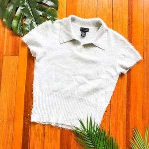 Short angora blend collared sweater